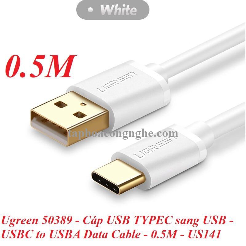 Ugreen 50389 0.5M màu Trắng Cáp USB TypeC sang USB 2.0 Cáp dẹt US141 30050389